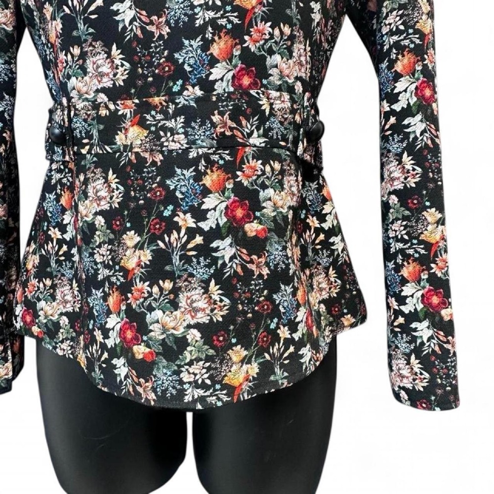 Zara Blouse Floral Design Fitted Waist Pleated Sleeves - Picture 3 of 8